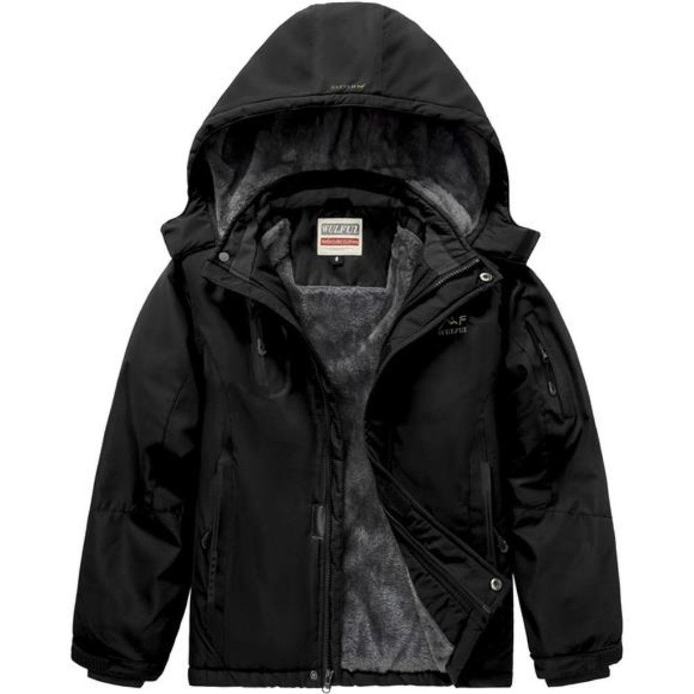 Boy's Waterproof Ski Jacket Warm Fleece Hooded Winter Snow Coat